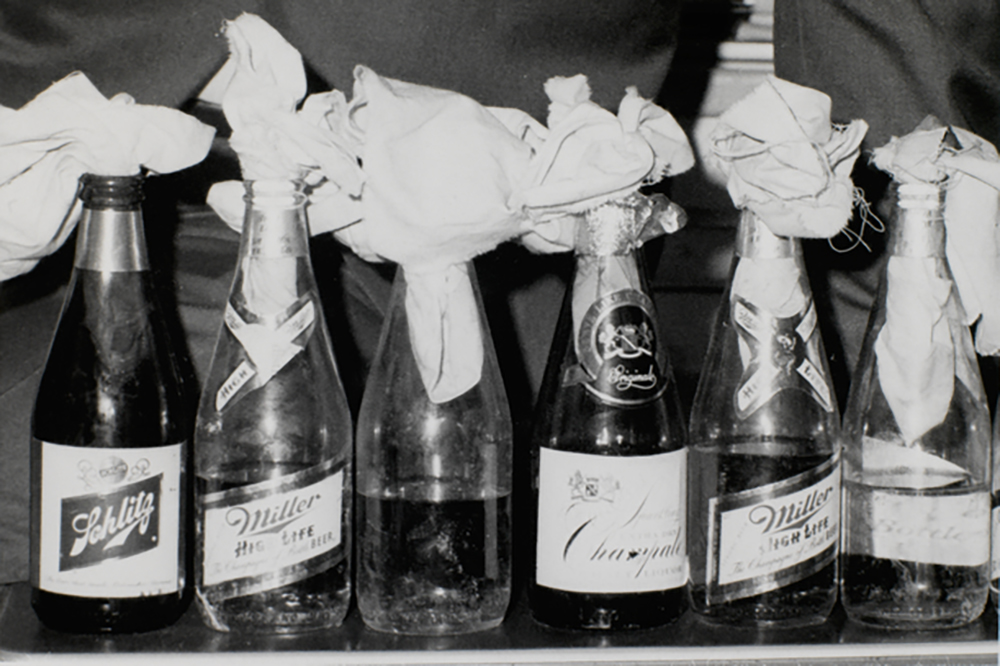 Molotov Cocktails -- bottles stuffed with napkins.